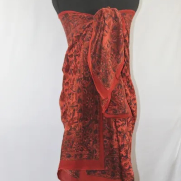 Versatile India Print Fabric, 45 X 75 Inches, Salmon, Blue, Brown and Red - Picture 2 of 6